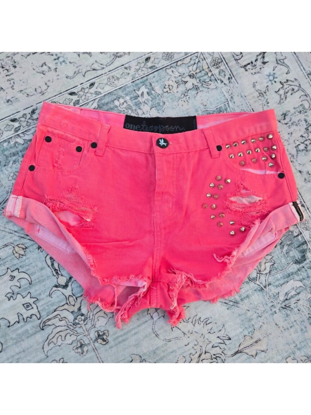 Vintage One Teaspoon Coral Studded Bandit Shorts Sz 29 2010s Tumblr Indie Sleaze